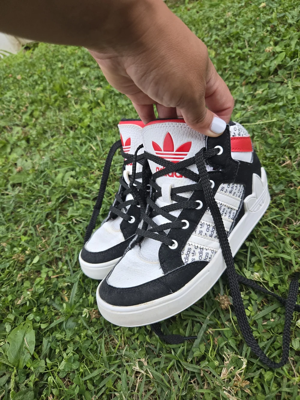 adidas Kids Black, White & Red High-Top Boots